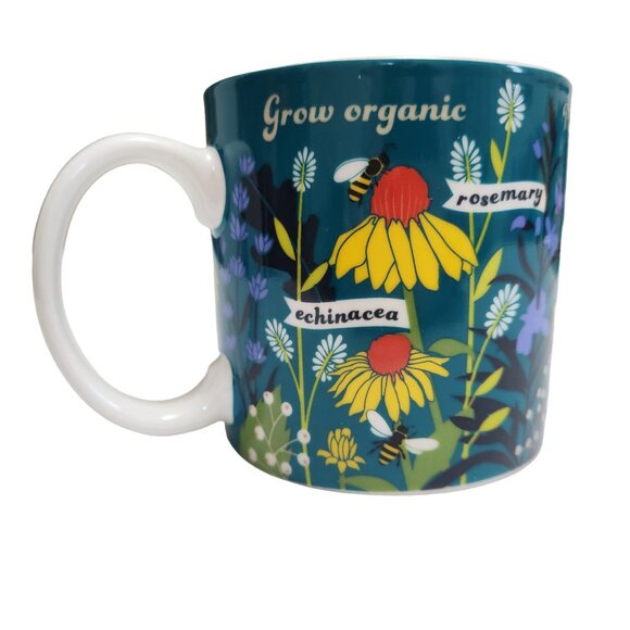 NEW Ginger Fox BEE Kind Teal and Floral Mug comes Boxed Holds 12 oz. - Picture 4 of 16